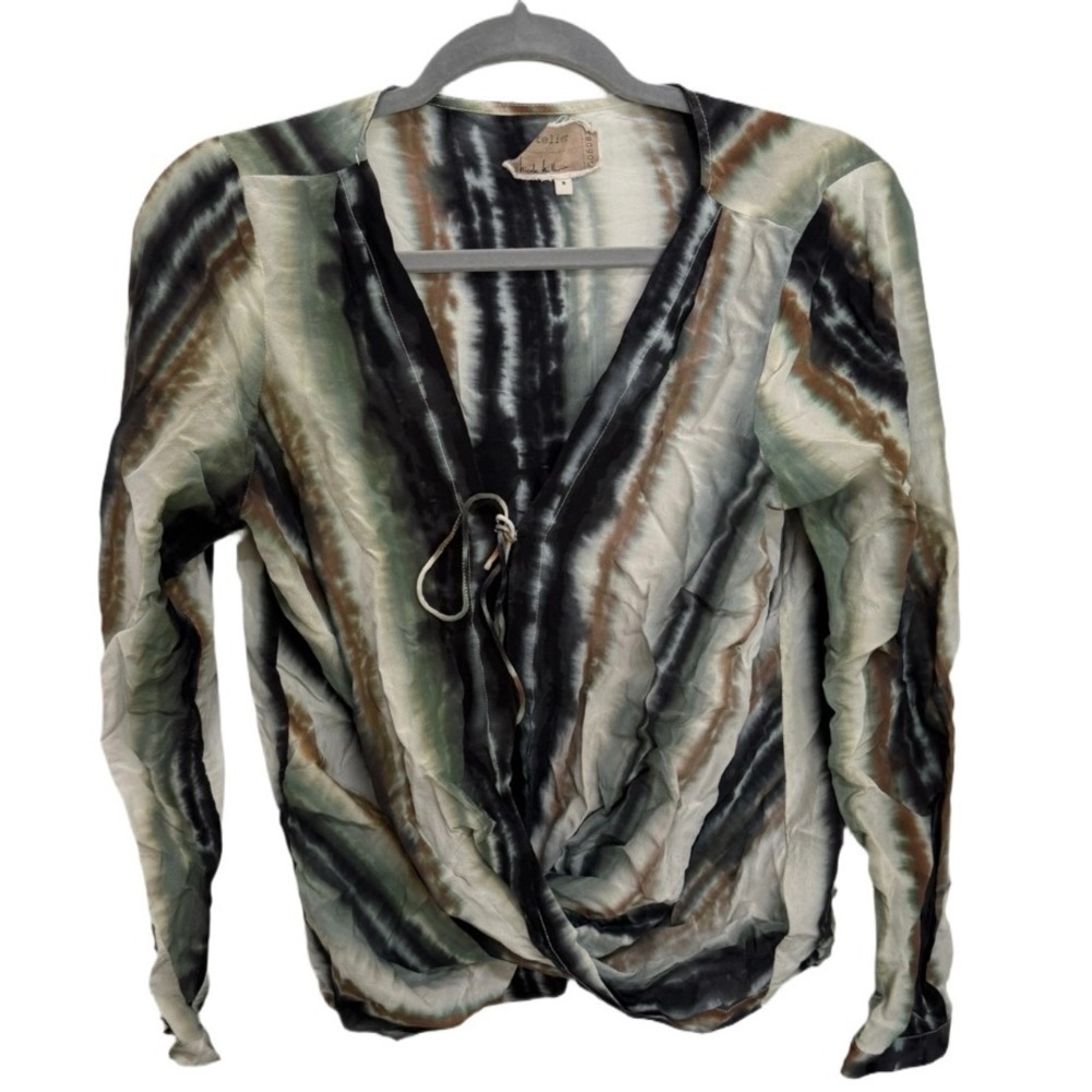 Artelier Nicole Miller Water Color Wrap Top Silk Water Color Print Size S